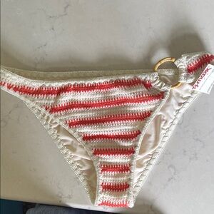 Aerie Red and Cream Striped Bikini Bottom